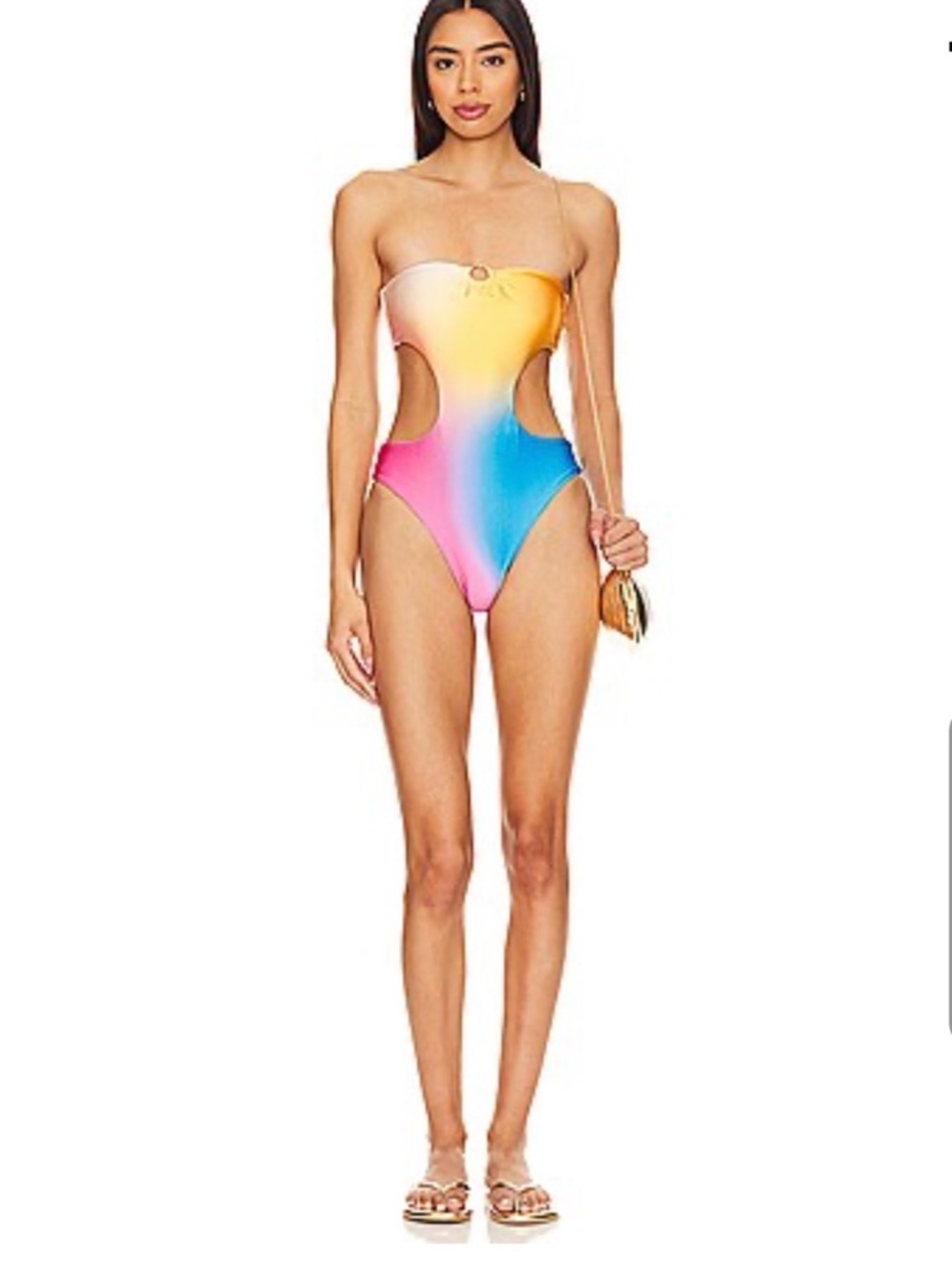 NWT BAOBAB Tali One Piece Swimsuit in Orbita Rainbow Ombré Cut-outs Sz Small